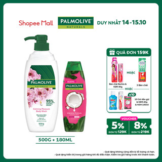 Sữa tắm Palmolive 95% chiết xuất từ hoa anh đào 500g và Dầu gội Palmolive có dầu xả sữa dừa 180ml