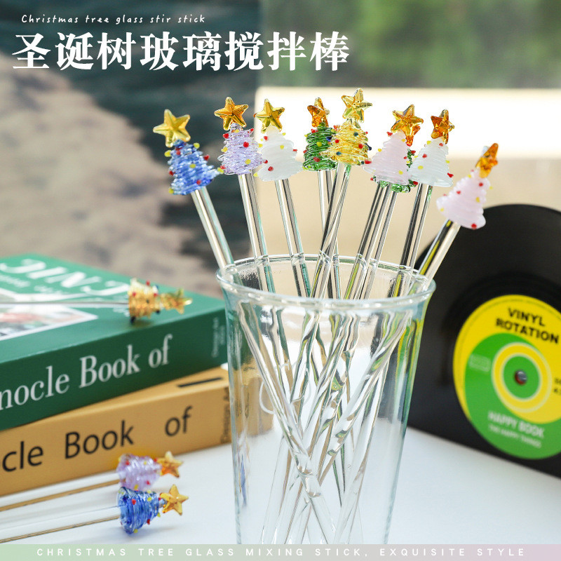 New Product~Cocktail Stirrer Christmas Tree Glass Stirring Stick Cute Creative Long Handle Juice Cof