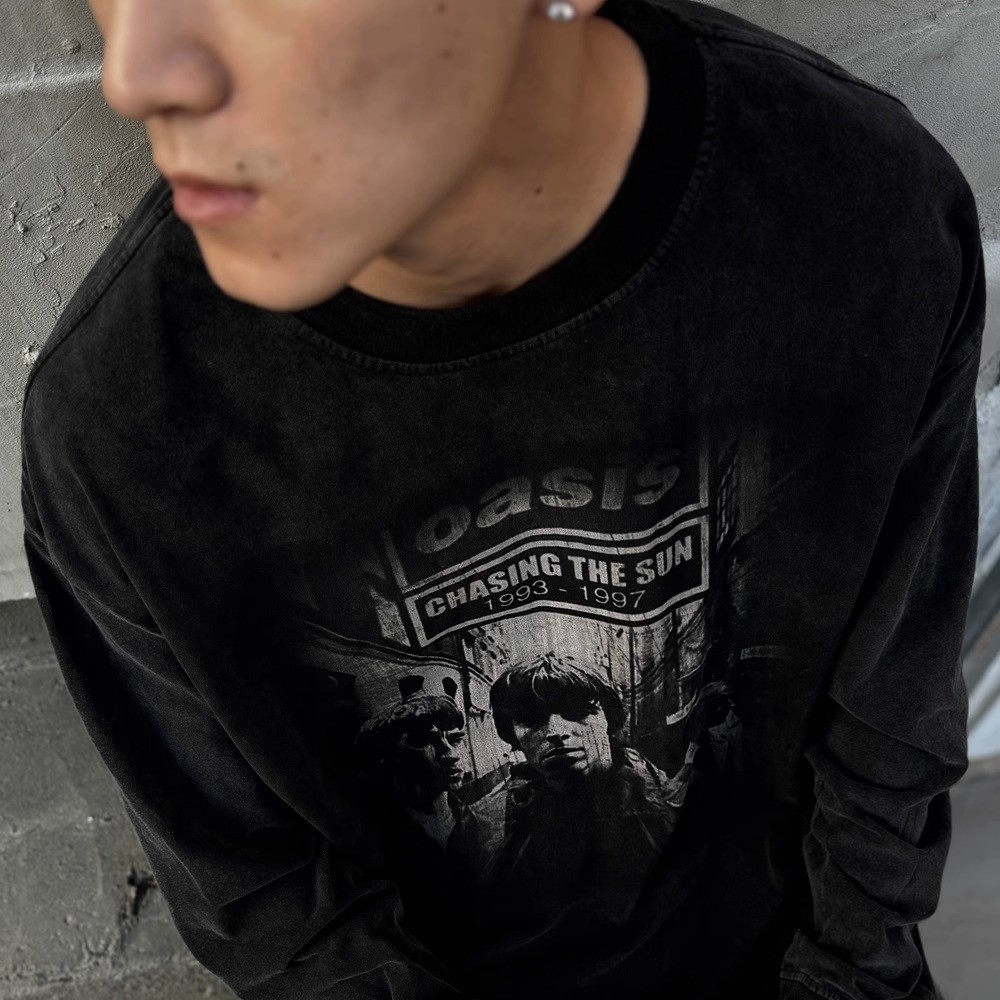 PCPF SAINT MICHAEL CHO Oasis band washed and distressed look vintage Long-sleeved inner layer T Men'