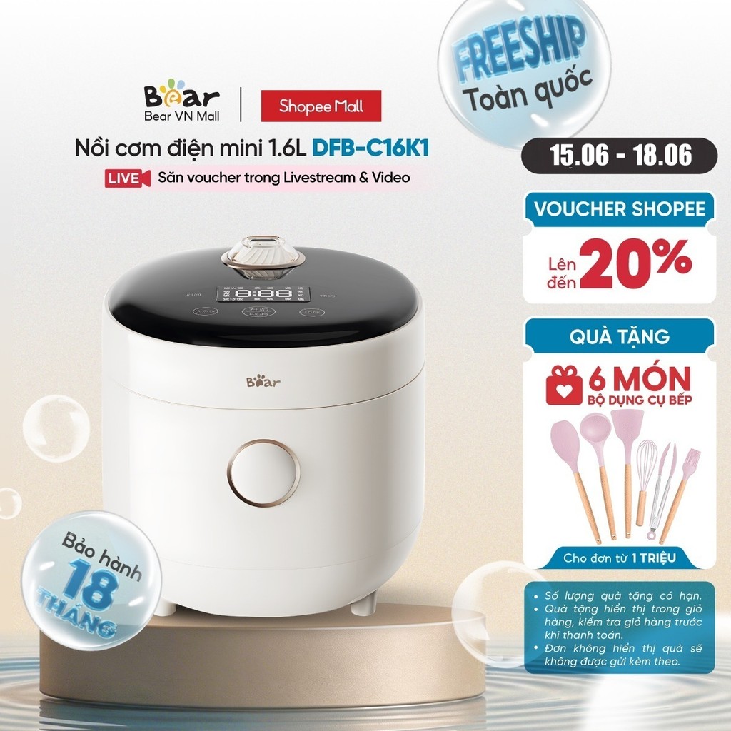 Nồi cơm điện mini (0.5L) BEAR DFB-C16K1 - Hàng Chính Hãng