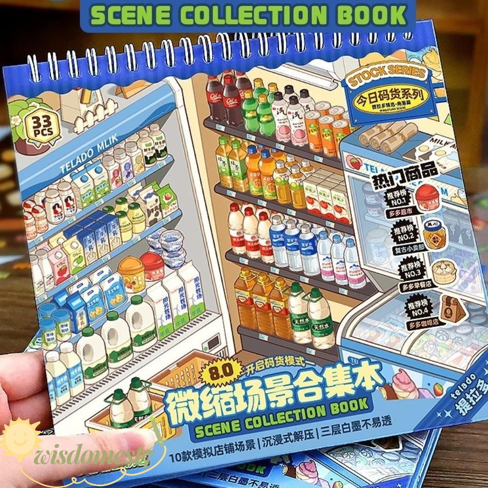 Nhãn dán cảnh cửa hàng WISDOM, Kích thước lớn 10 cảnh 33 tờ Nhãn dán phong cảnh, Nhãn dán thu nhỏ dễ