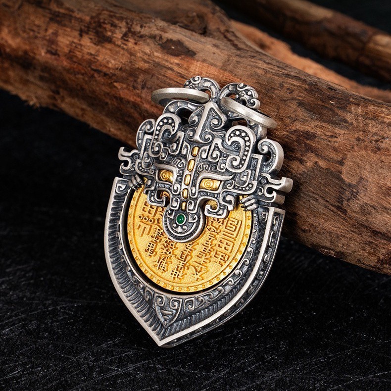 Preferred in-stock items#Taotie Mountain Ghost Money Coin Pendant Car Keychain, Rotatable, Vintage S