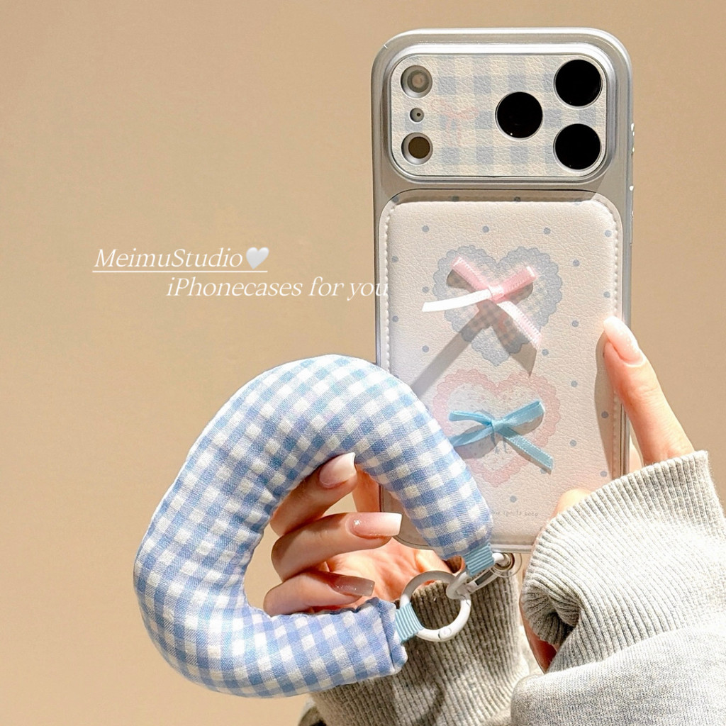 Meimu ins Phong Cách Hàn Quốc Chấm Bi Trái Tim Tình Yêu Nơ Thích Hợp Cho iphone17promax Vỏ Điện Thoạ