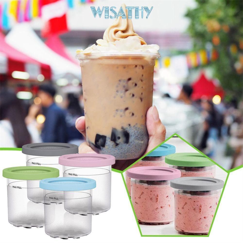 WISATHY 12 / 4 Hộp Đựng Kem Chai Nhựa Tiện Ích Nhà Bếp Hộp Bảo Quản Lọ Cho Ninja Creami Dành Cho Nin