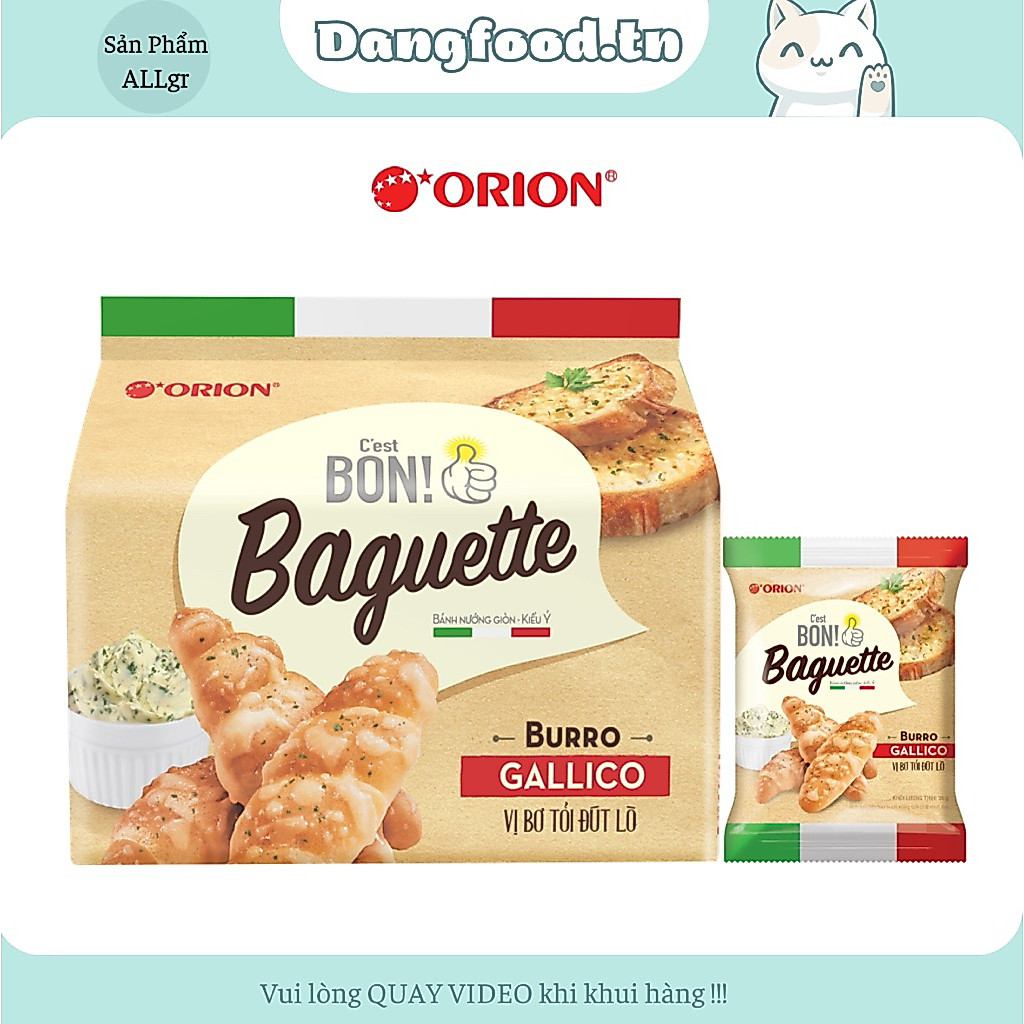 Bánh Mì Baguette Bon Orion Nướng Vị Bơ Tỏi Kiểu Ý 108gr/ 3 Gói