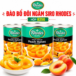 Đào Bổ Đôi Ngâm Siro Hiệu Rhodes Hộp 825g Thơm Ngon Giòn Ngọt Làm Topping Trà Đào, Decor Bánh