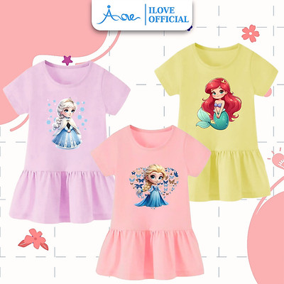 [MỚI] Váy ĐUÔI CÁ cộc tay cho bé gái AORE, Váy in hình CÔNG CHÚA DISNEY, chất liệu cotton thoáng mát 8-35kg