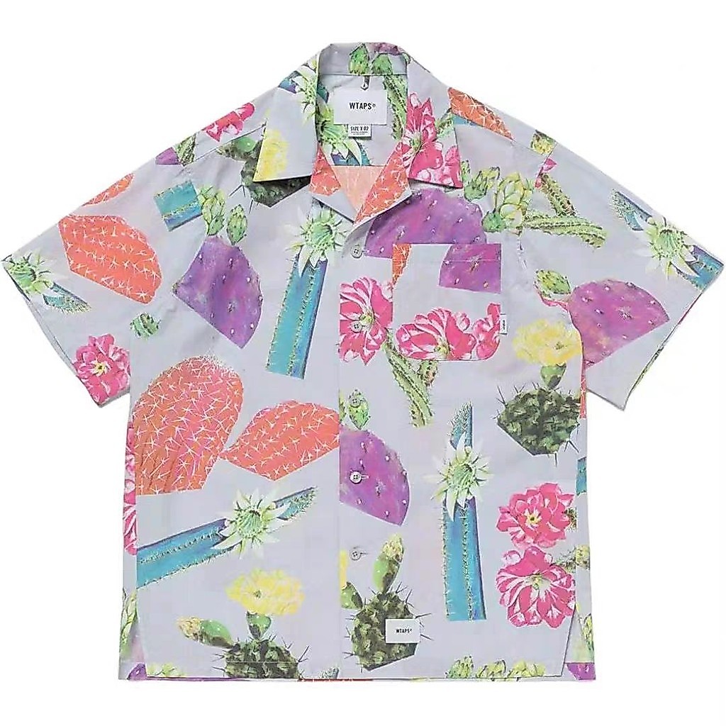 90UO WTAPS Hawaiian Cuban Collar Shirt Summer Vacation Beach Short Sleeve Shirt for Men