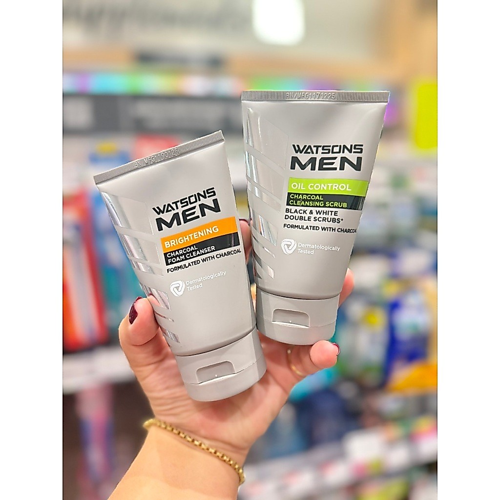 Watsons Men Brightening Charcoal Foam Cleanser/ Oil Control Cleansing Scrub 100g