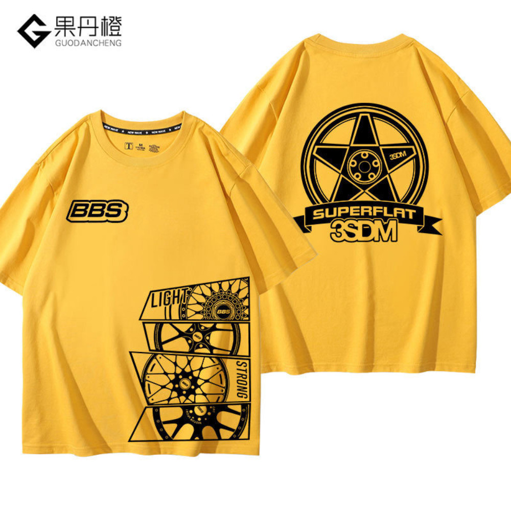 BBS Sửa Đổi Phong Cách Xe Đua Vành Bánh Xe 200GSM Unisex Quá Khổ Tay Ngắn JDM WHEELS Nam Mùa Hè Plus