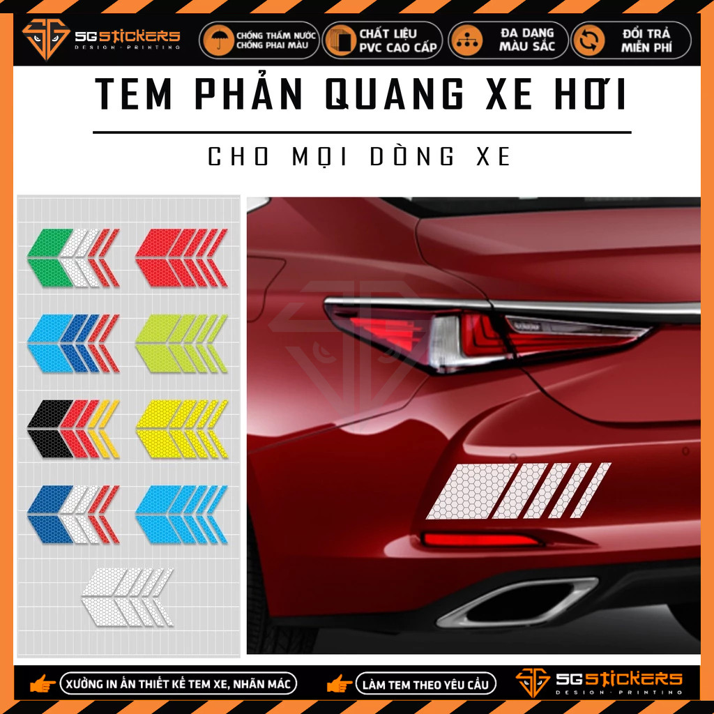 Tem Phản Quang Ô Tô Mẫu Cờ Italy, Đức, Pháp, Performance | PQOT-08 | Decal Dán Cửa Xe Cản Sau Kính L