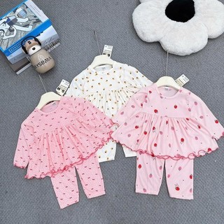  COMBO 3 BỘ quần áo thun tăm dài tay thu đông DÁNG VÁY họa tiết in kín và kẻ sọc cho bé gái size 6-16kg 