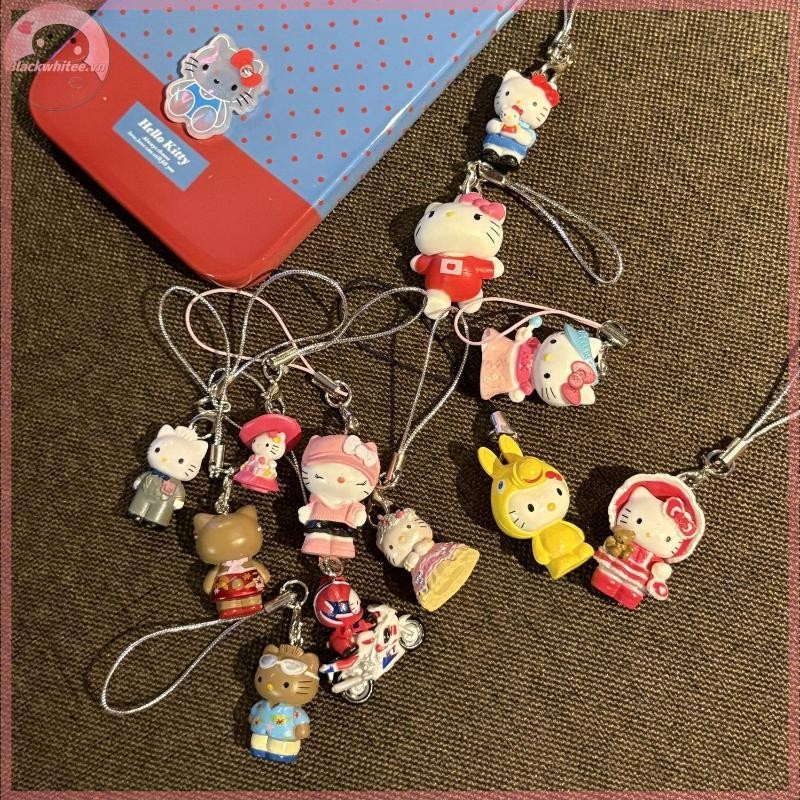 BWHTE Hello Kitty Hawaii Móc khóa Hello Kitty Charm Mặt dây chuyền Móc khóa Trang sức dành cho nữ Tú