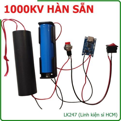 Combo Tăng Áp 400KV/1000KV Hàn sẵn Mạch Sạc Type C đế pin công tắc nhấn nhả Module Cao Áp 400kv 1000