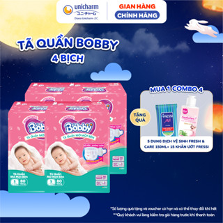 Combo 4 Tã Quần Bobby Mở Một Bên - Tiện Lợi, Dễ Mặc -  Size NB70+6/S80 /S-M62 miếng