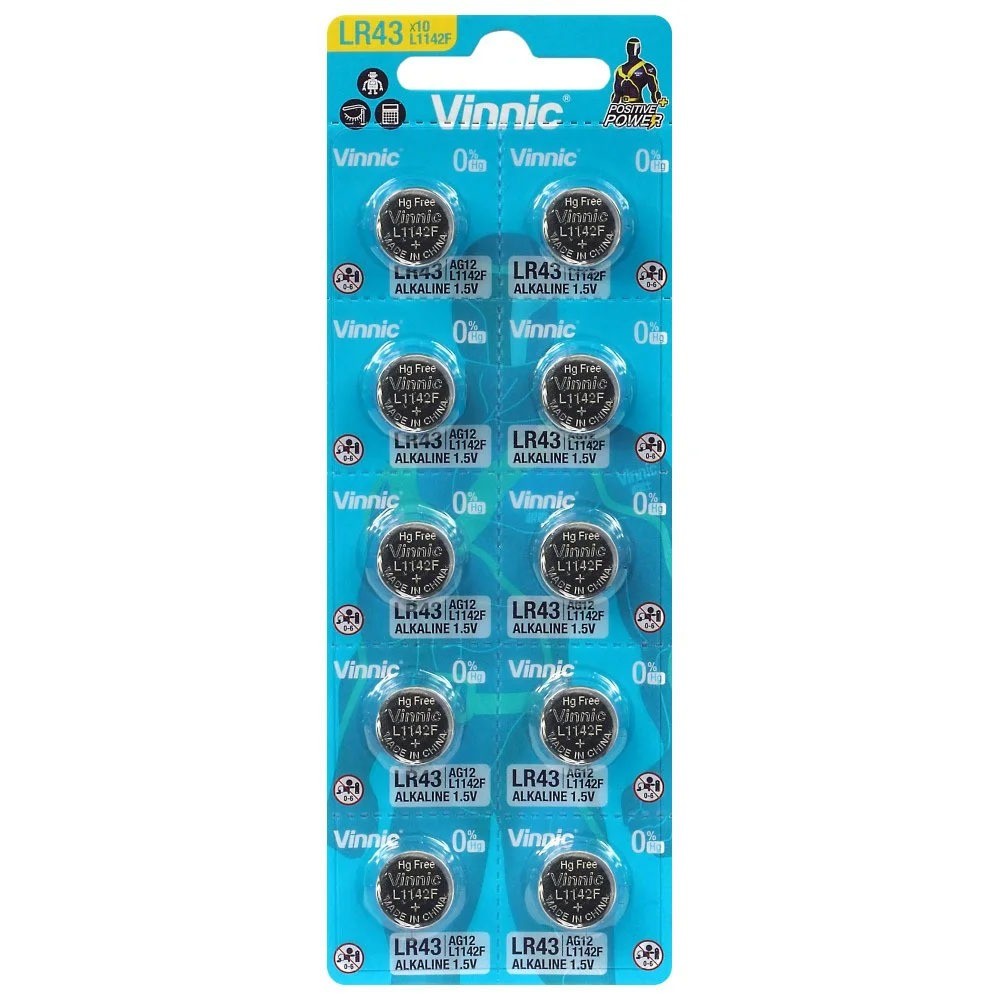 Vỉ 10 Pin  Vinnic AG12 / LR43 / SR43SW / LR1143 / 186 /386 dùng cho đồng hồ đeo tay thiết bị điện hà
