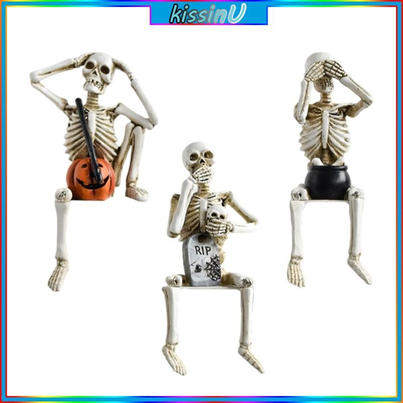 Kiss 3 Chiếc Halloweens Xương Nhựa Thực Tế Xương Với Chuyển Động Khớp Cho Mộ Eerie