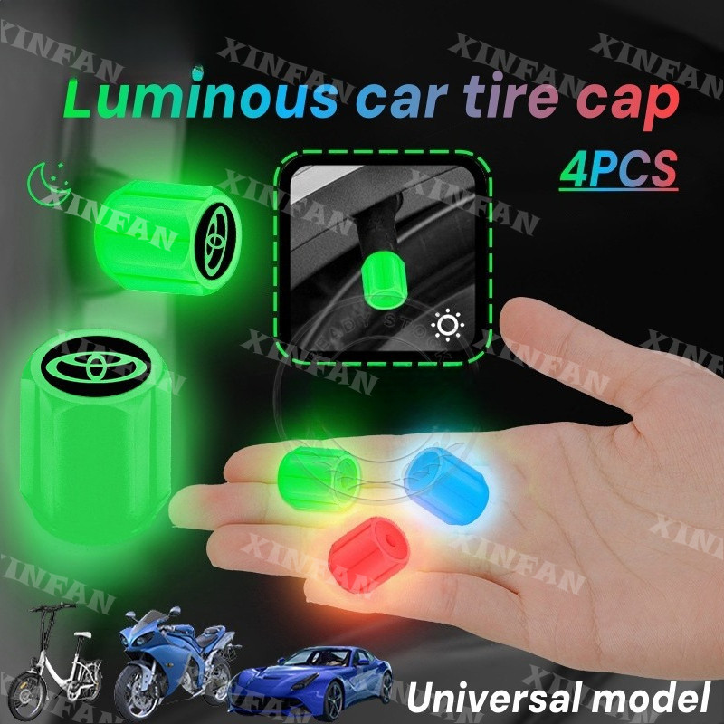 4 Toyota Dạ Quang Ô Tô Lốp Van Mũ Ô Tô Xe Máy Xe Đạp Xe Đạp Dạ Quang Lốp Mũ Cho Xe Toyota Wigo Vios 