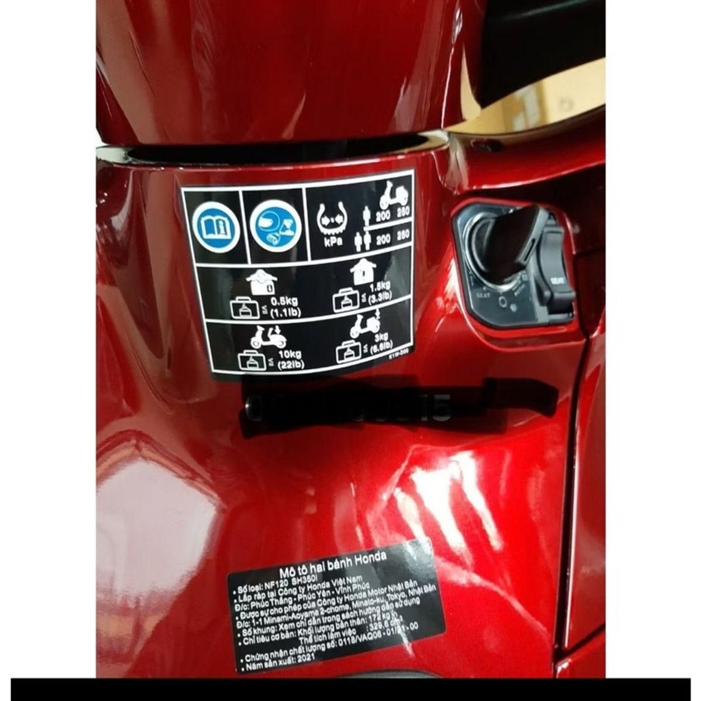 Tem Thông số kỹ thuật lốp và xích tải xe SH 350i