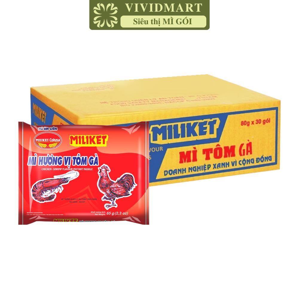 [THÙNG30GÓI]-COLUSA- Mì Miliket hương vị Tôm gà, Miliket mì tôm gà Miliket, Mì ăn liền Miliket, Mì g