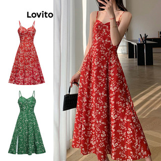 Lovito Đầm Phong Cách Boho Họa Tiết Hoa Nhí Xếp Ly Xẻ Tà Dành Cho Nữ L86ED278