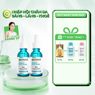 Bộ đôi dưỡng chất cho da dầu mụn Garnier Bright Complete Anti-Acne Serum 4% [Niacinamide, BHA, AHA, Vitamin C] 30mlX2