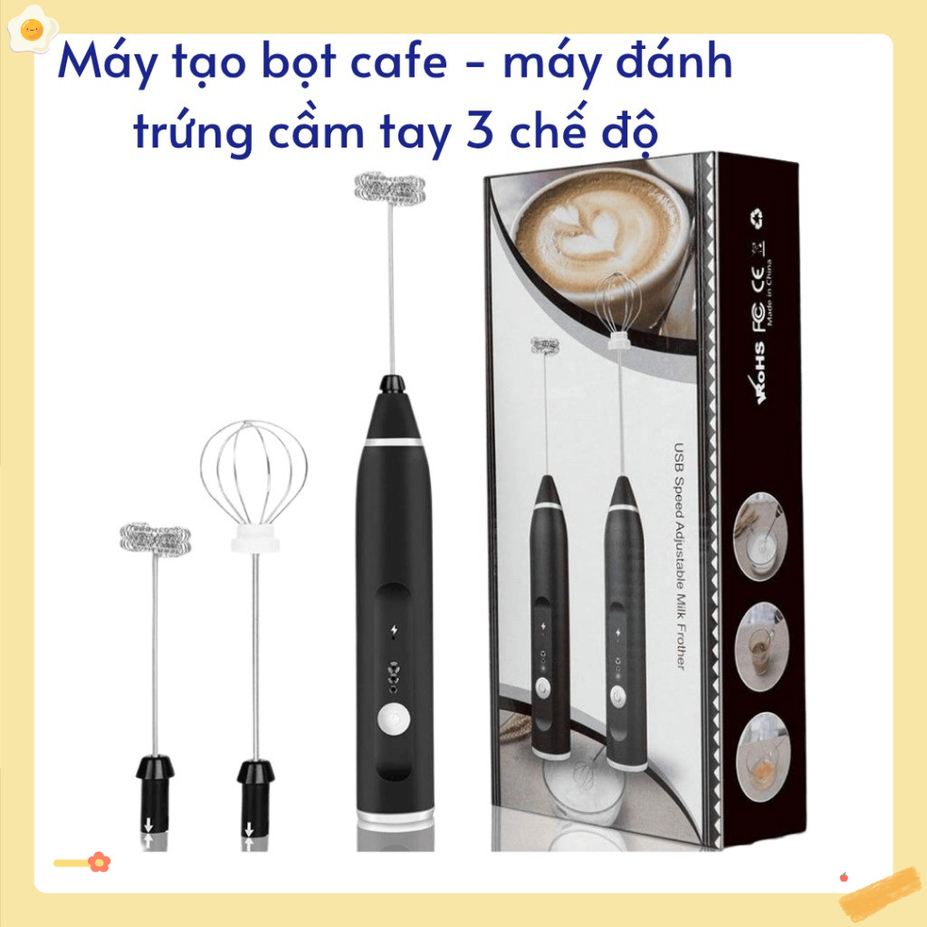 Máy tạo bọt cafe , máy đánh trứng cầm tay, máy đánh trứng Milk Frother 3 Tốc Độ Loại Sạc Điện.