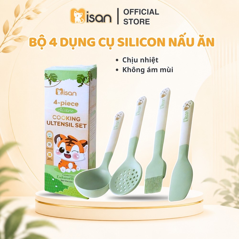 Bộ dụng cụ nấu ăn silicon MISAN Enchanted Forest chống xước nồi chống dính, muôi canh muôi lỗ spatul