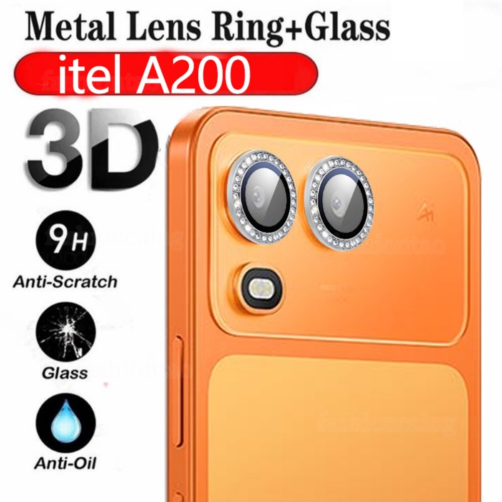 Cho itelA200 + Long Lanh Kim Cương Vòng Kim Loại Ống Kính Máy Ảnh Phim Bảo Vệ Cho Itel A200 + Plus A
