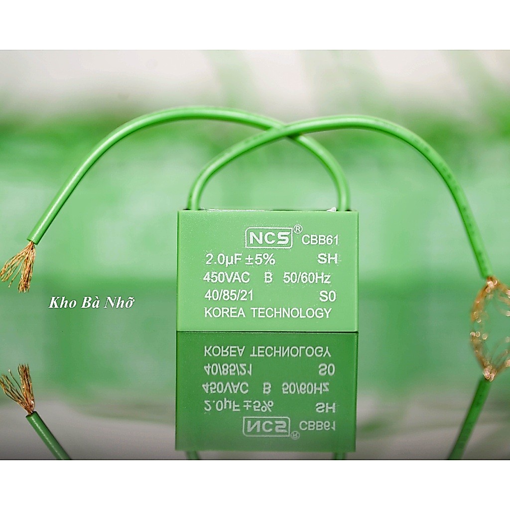 (2uf) Tụ Quạt 2uf - CBB61 450VAC tụ xanh NCS nhập khẩu mẫu mới 2026.