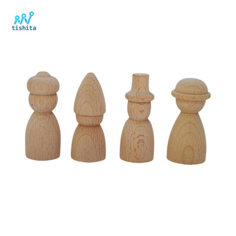 4 Búp bê chốt gỗ Đồ chơi Montessori Peg People cho trò chơi Trẻ mới biết đi Trẻ em
