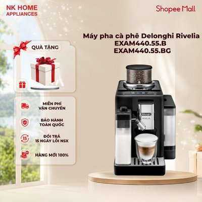 MÁY PHA CÀ PHÊ TỰ ĐỘNG DELONGHI RIVELIA EXAM440.55.B VÀ EXAM440.55.BG Xay hạt pha nhanh Đa dạng thức uống Chính hãng