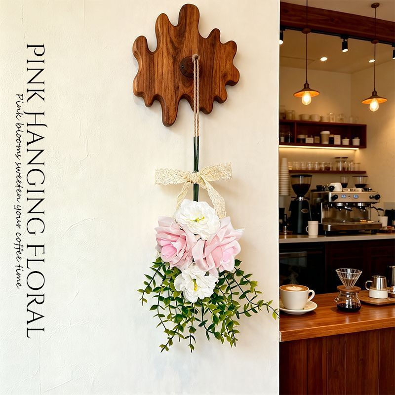 TQ~Pastoral small peony wall decoration, artificial flower wall hanging, green plant creative hangin