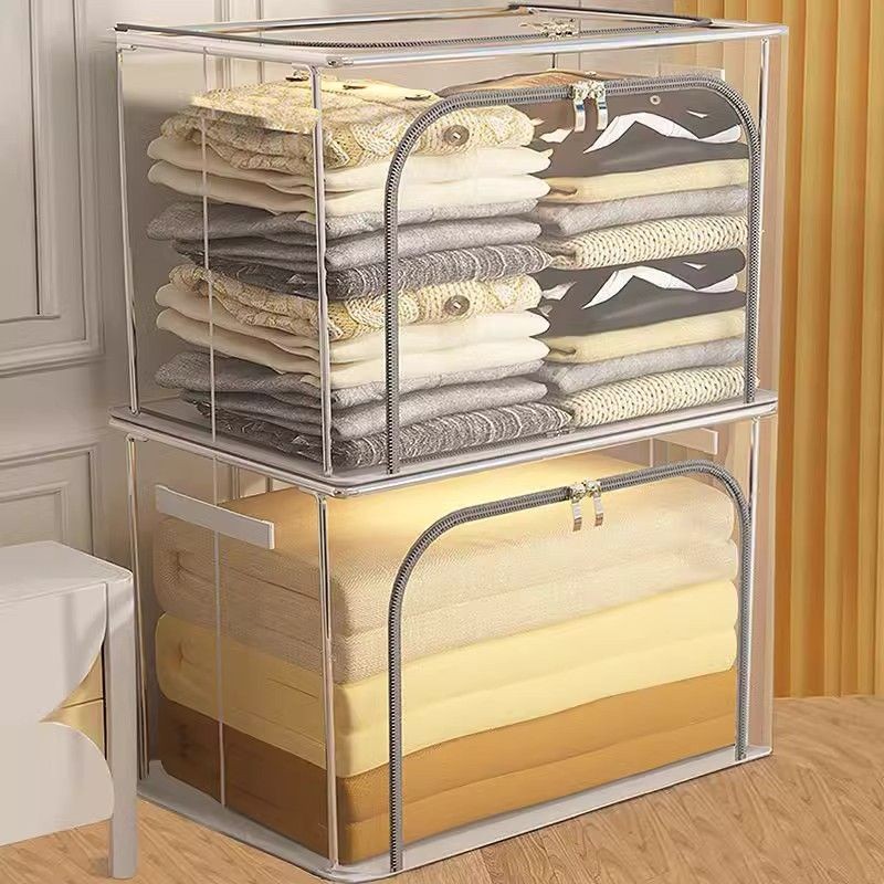 Household Transparent Storage Box Thick Steel Frame Foldable Clothes Large Capacity Toy Moving Cloth