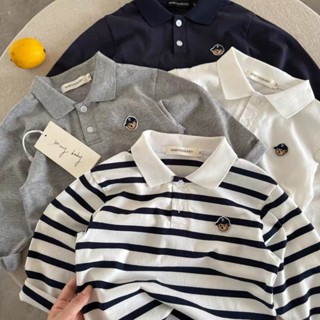  Áo Sơ Mi POLO Trẻ Em Mùa Xuân Thu 2025 Quần Áo Trẻ Em Bé Trai Hoạt Hình Gấu Dài Tay Áo Thun Cho Bé Trung Nhỏ Trẻ Em Ve Áo Top 