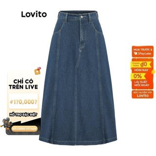 (LIVE STREAM SALE) Lovito Váy bò dáng dài chân váy jean xoè Denim nữ thường bỏ túi cơ bản L37AD066 (Xanh lam)