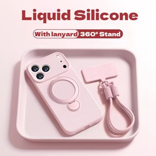  Vỏ mềm silicon lỏng mới có chân đế Vỏ điện thoại sang trọng có dây buộc đeo chéo cho iPhone 17 Pro Max Air Case Dây đeo cổ tay 17pro Vỏ bọc màu hồng Vỏ chống sốc từ tính 