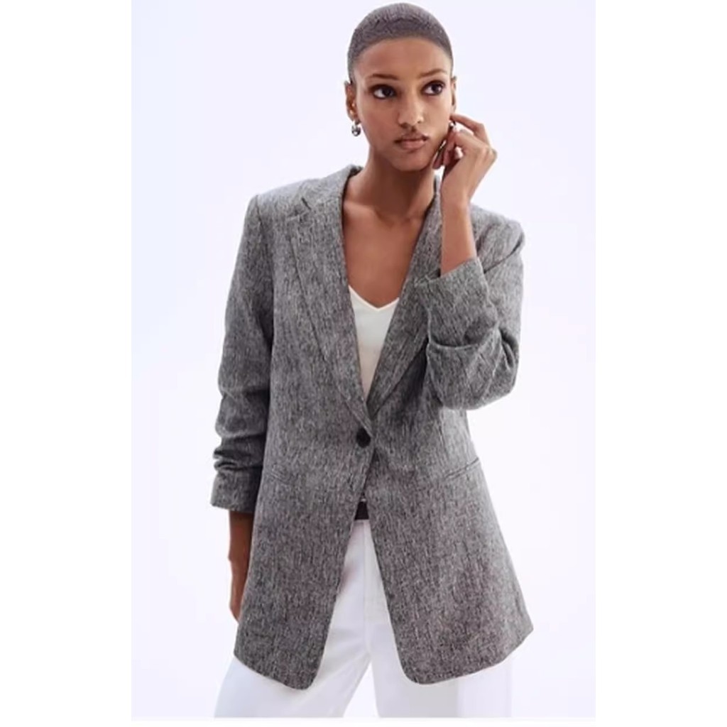Áo Blazer Zara made in Morocco dạ 1 khuy sắn tay basic cổ điển năng động có xám và đen