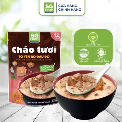 Lốc 50 - 5 Cháo Tươi Ăn Liền SG Food 240gr (Lươn, Cá Hồi, Tổ Yến Bò, Hải Sản, Chim Cút)