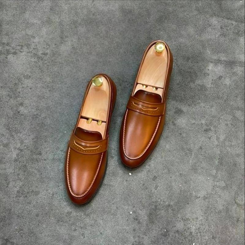 Giày lười công sở đế cao su 3,5 cm da bò tấm Mũi tròn NP 03 Nam Nhung Jean Loafer