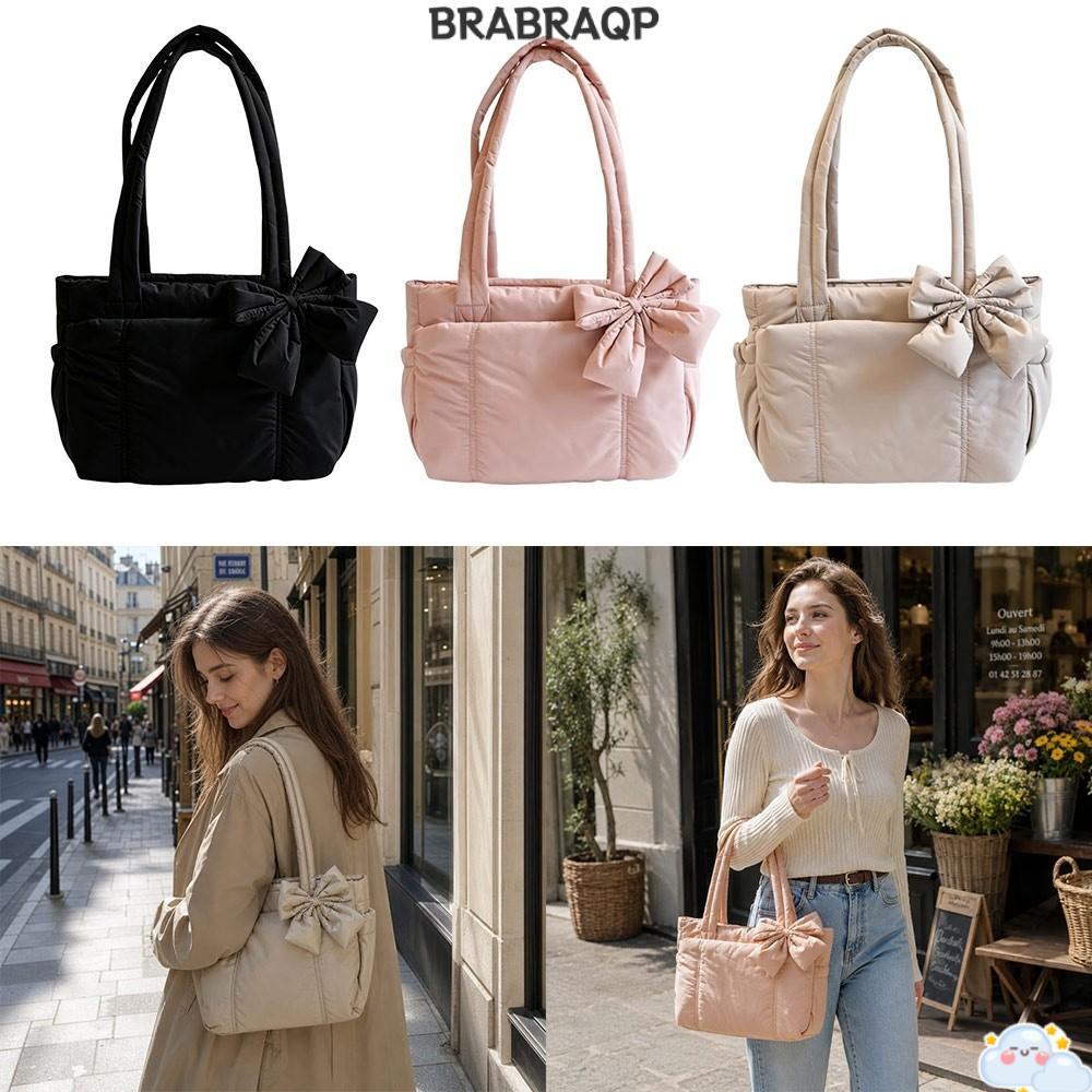 Túi Tote BRARAA, Túi Tập Yoga Dung Tích Lớn Puffy, Nơ Nhiều Túi Tổ Chức Túi Laptop Nữ