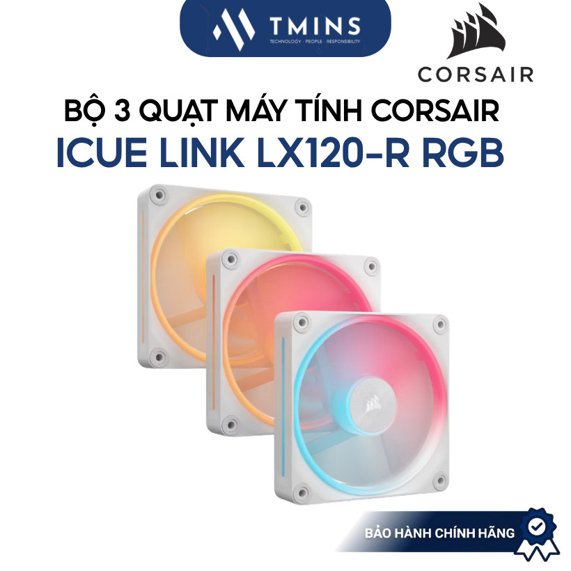 Bộ 3 quạt máy tính Corsair iCUE LINK LX120-R RGB White CO-9051054-WW - Bảo hành chính hãng 12 tháng