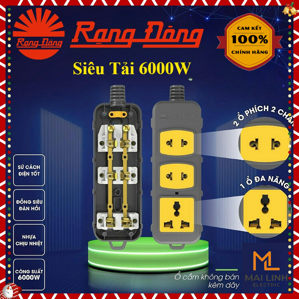 (Rạng Đông) Ổ cắm điện đa năng công suất cao 6000W (Không Dây) - Siêu chịu tải - Lõi sứ chịu nhiệt -