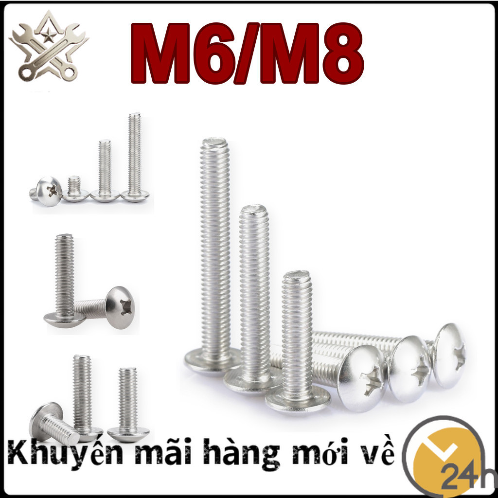 [Set 1-2 con]Ốc Vít inox đầu dù pake Inox 304 M5/M6/M8 , Bu lông inox đầu dù pake inox 304 M5-M8 【XI