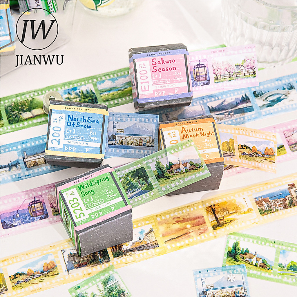 JIANWU Đóng Băng Mùa Series Vintage Cảnh Cây Hoa Phong Cảnh Chất Liệu Cắt Băng PET Sáng Tạo DIY Tạp 