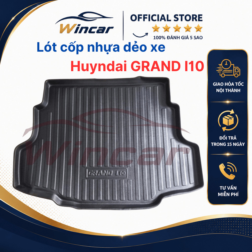 Lót cốp xe Huyndai Grand i10 Sedan 2021 2022 2023 2024 (đuôi dài) Nhựa TPO dẻo