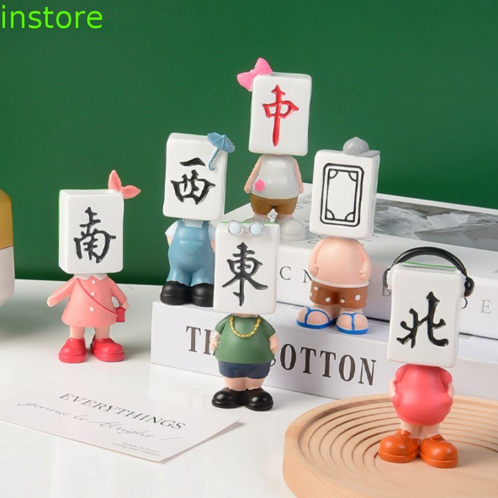 INSTORE Mahjong Mini Doll, Nhựa Handmade Mahjong Mini Figurine, Bộ sưu tập thu nhỏ đáng yêu Ins Styl