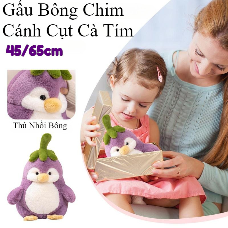 Gấu Bông Chim Cánh Cụt Cà Tím 40cm/ 65cm, Thú Nhồi Bông, Ôm Siêu Dễ Chịu, Quà Sinh Nhật Cho Nữ