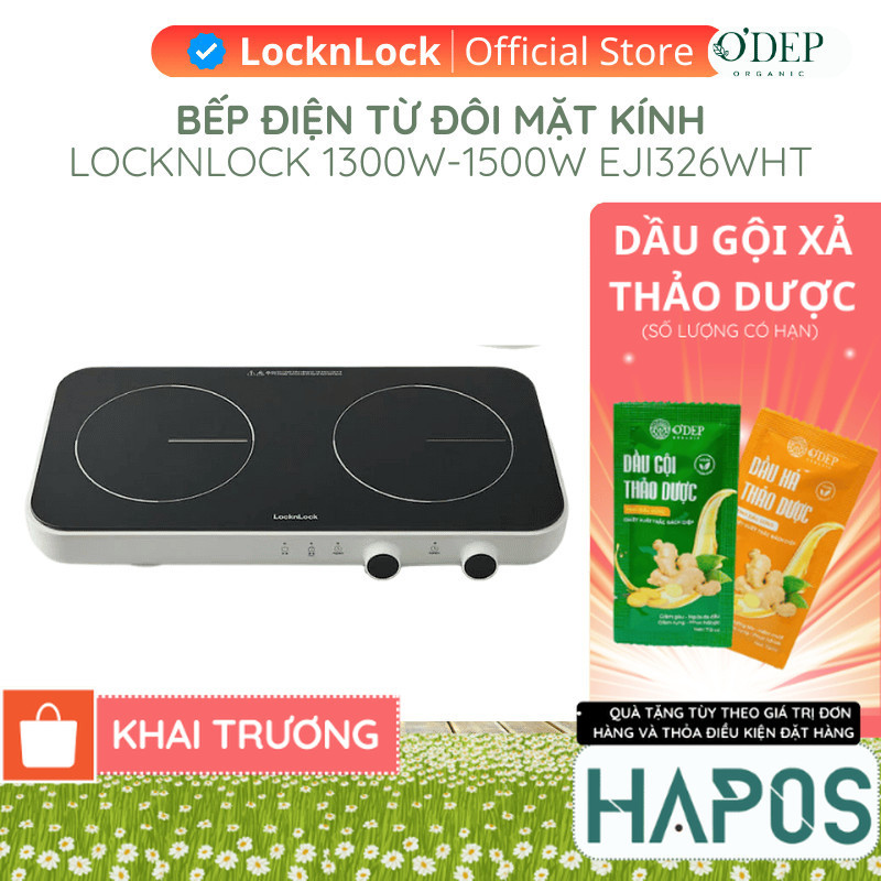 Bếp điện từ đôi LocknLock mặt kính 1300W-1500W Square Double Induction EJI326WHT Màu Trắng - HAPOS H