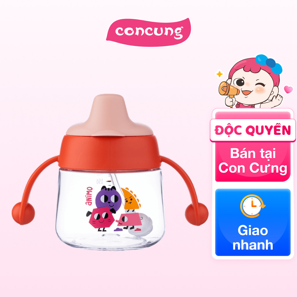 Bình tập uống núm silicone Animo (đỏ, 180ml, RK-B1042)